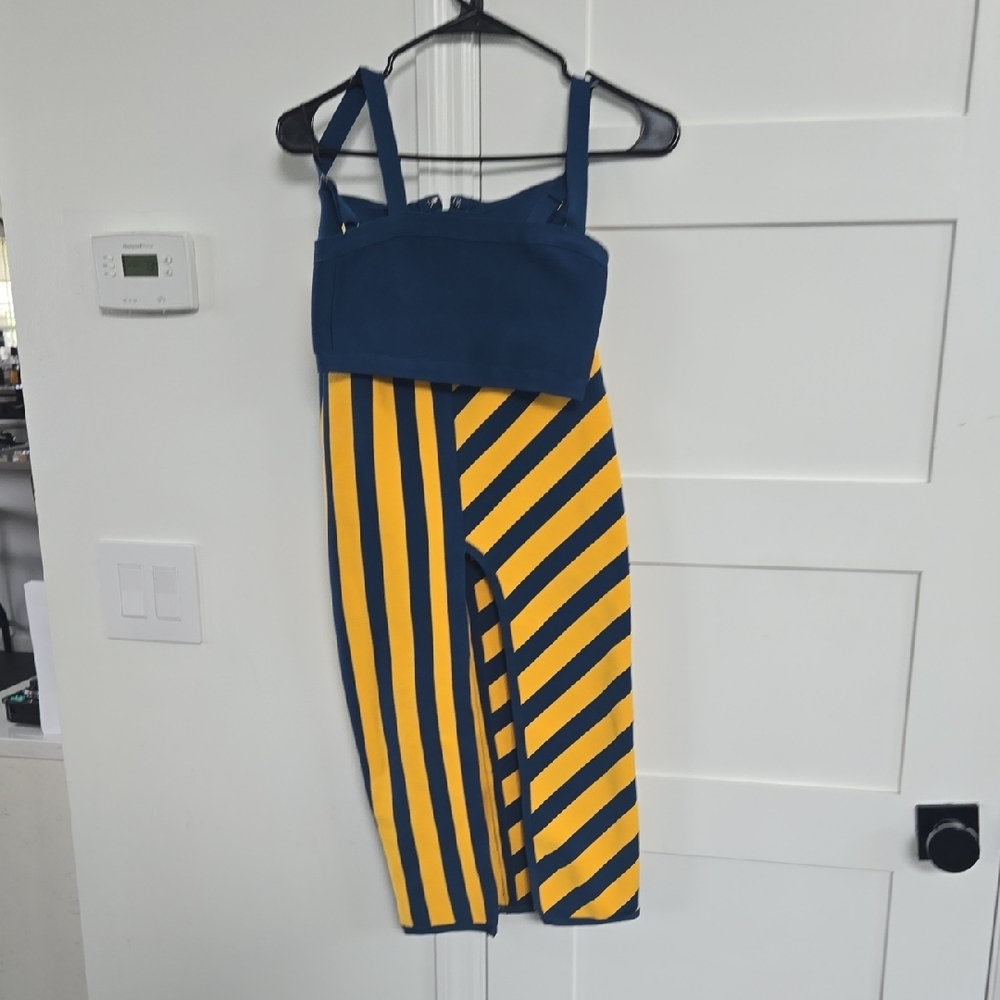 Blue and Yellow Striped Two-Piece Outfit